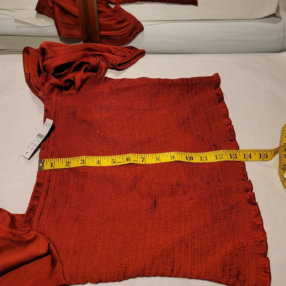 New! J. Crew sz Large L Squareneck Smocked Rusty Red satin crop top NWT